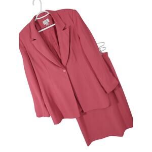 EMILY! GORGEOUS SALMON ORANGEY PINK 2PC SKIRT & LONG JACKET, BLAZER SUIT SET! 14